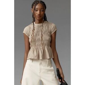 Anthropologie Pilcro Tabby Smocked Ruffle Tee Small